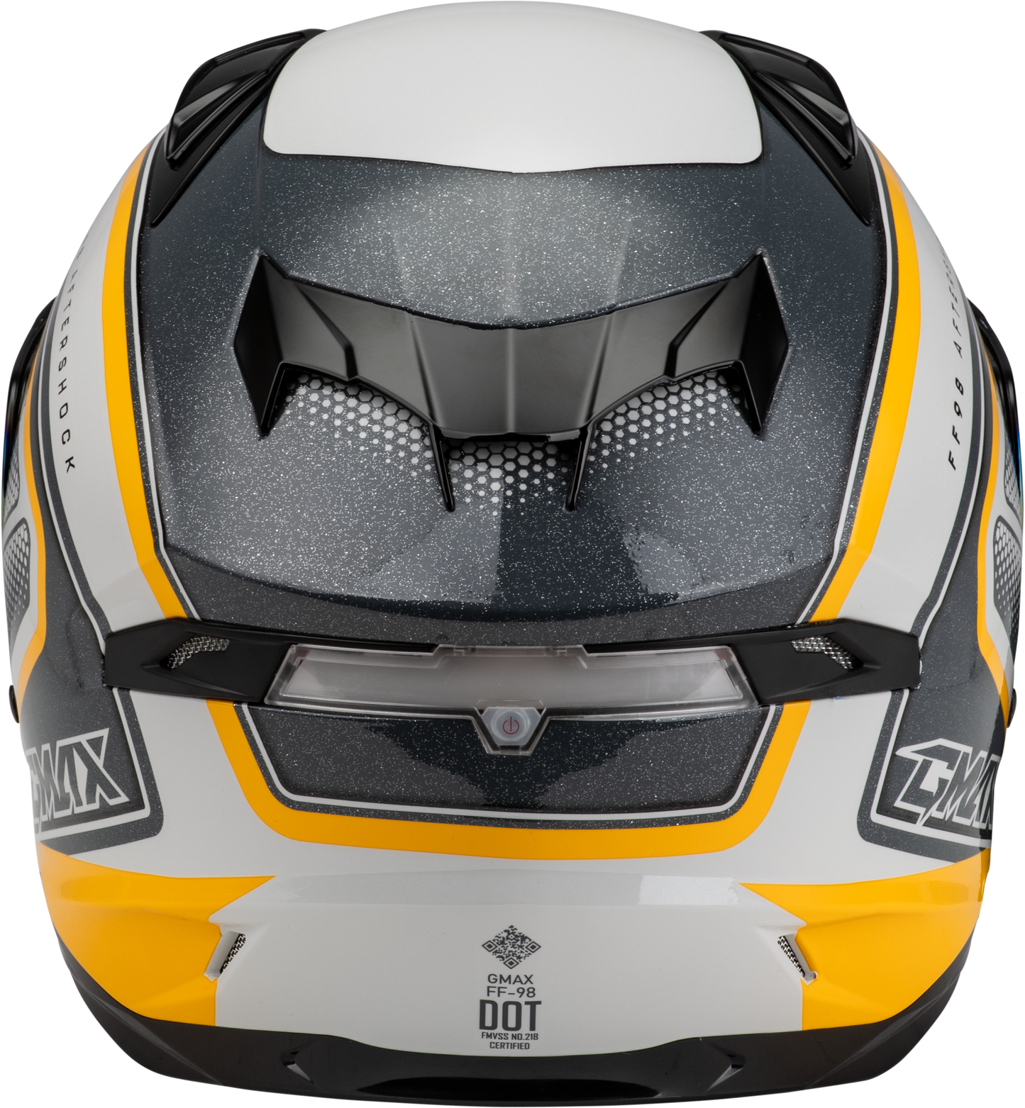 GMAX F19841033 DOT Approved FF-98 Aftershock Full-Face Helmet with LED Rear Light - X-Small, White/Silver Metallic