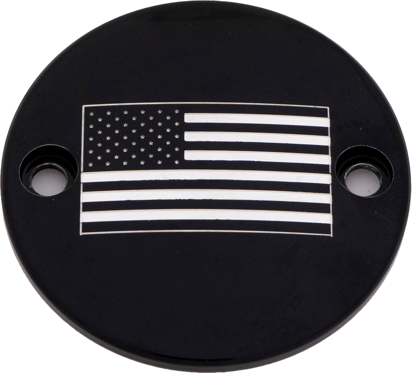 Custom Engraving PATR21-63BG M8 Timer Cover in Black with American Flag Design