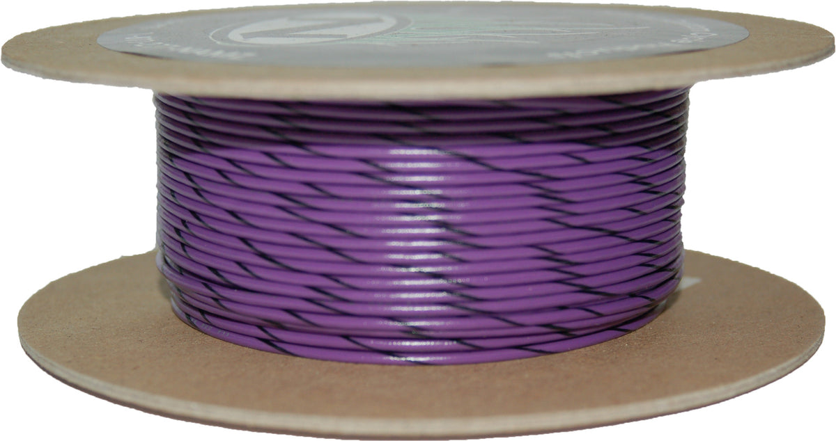 NAMZ Custom Cycle #18 Gauge Violet/Black Stripe Primary Wire – 100 ft Spool for Harley Davidson
