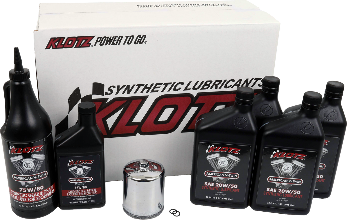 Klotz Premium Harley Davidson 4 Quart Synthetic Oil Change Kit with Filters and O-Rings