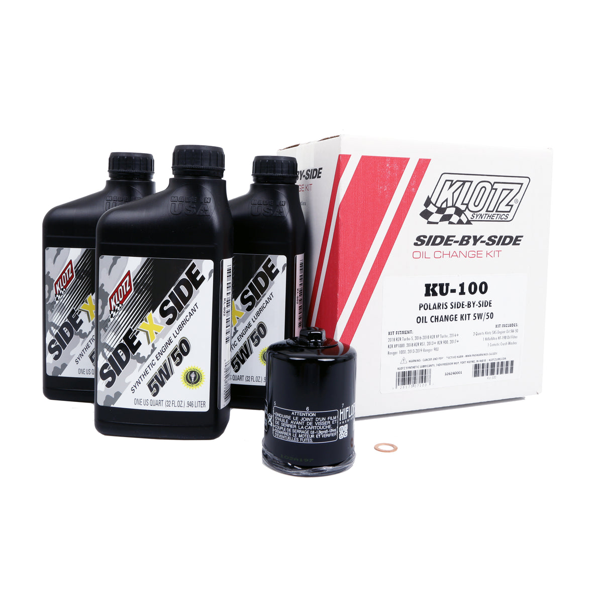 Klotz Sidexside Oil Change Kit 5W50 with Oil Filter for Polaris RZR Models