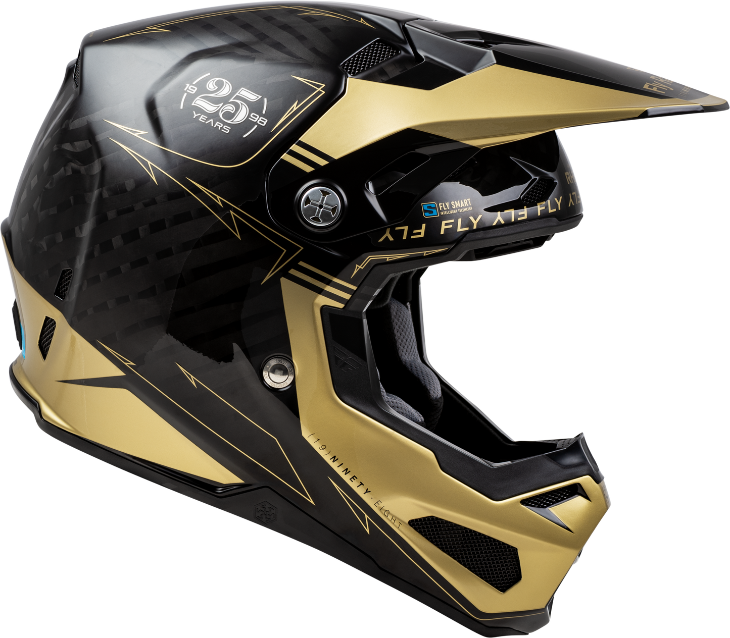 Fly Racing Youth Formula S Carbon Legacy Helmet - Large, Black/Gold - Offroad Full-Face Helmet