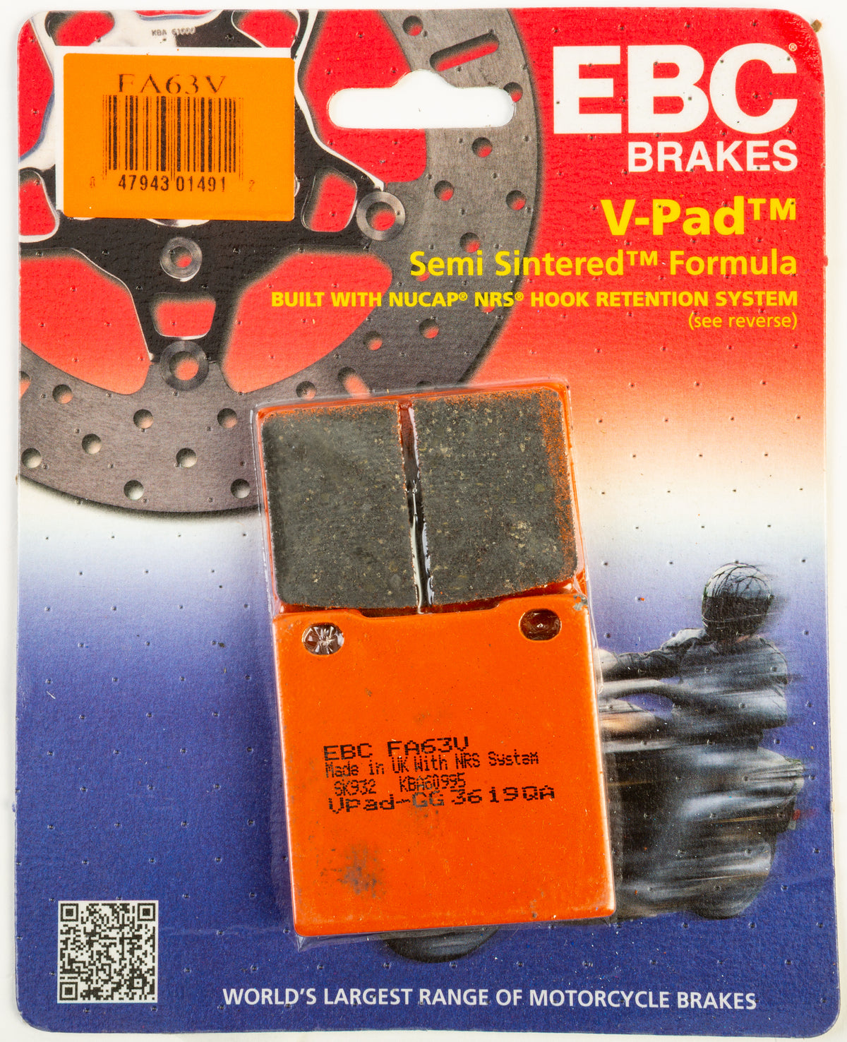 EBC Brake Pads Fa63V Semi Sintered V Series for Suzuki GSX-R600 and Cruiser/Big Twin Motorcycles
