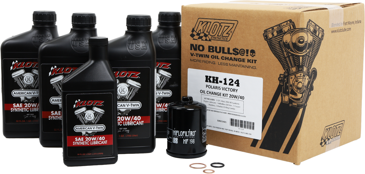 Klotz Victory 4.5 Quart Synthetic Oil Change Kit for V-Twin Motorcycles