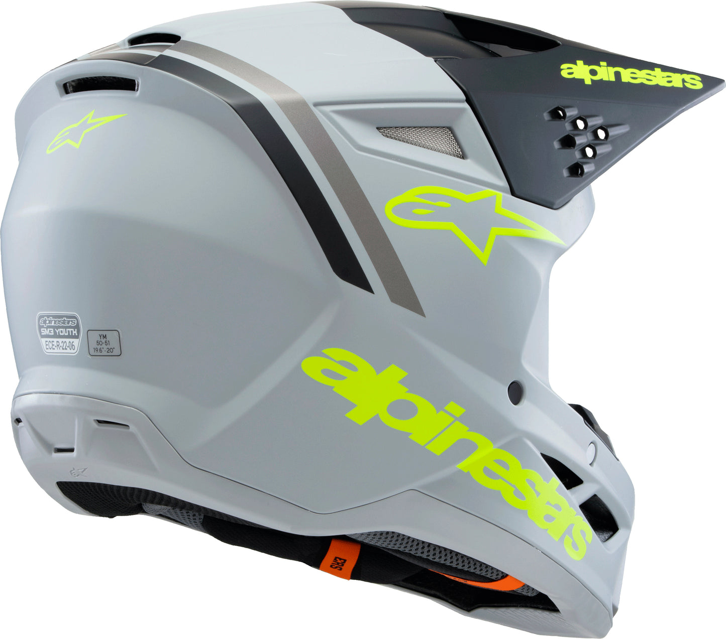 Alpinestars SM3 Youth Radium Helmet - Matte Grey/Black/Yellow Fluo, Youth Large