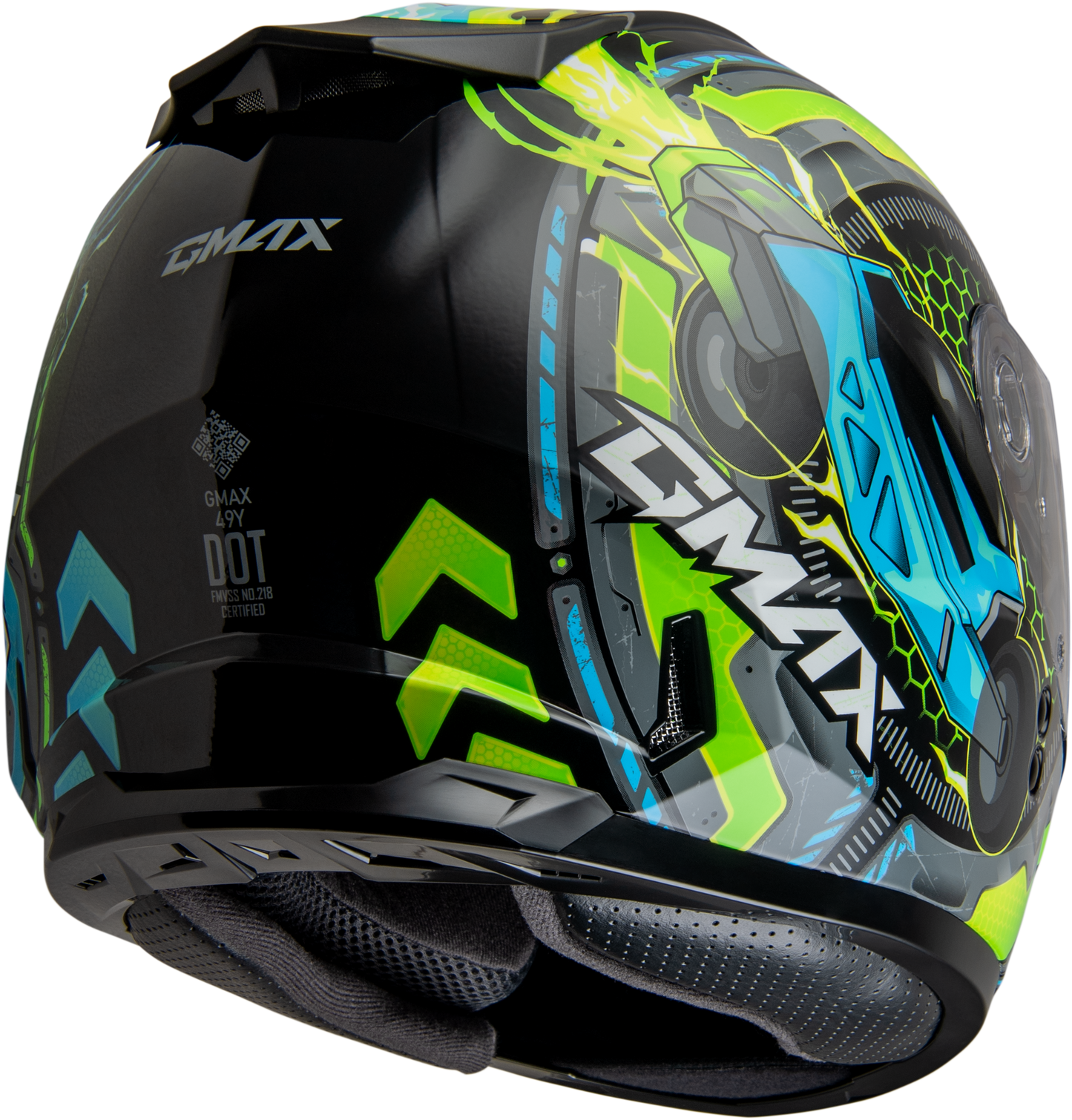 GMAX GM-49Y Youth Large Full-Face Helmet in Black, Blue & Green