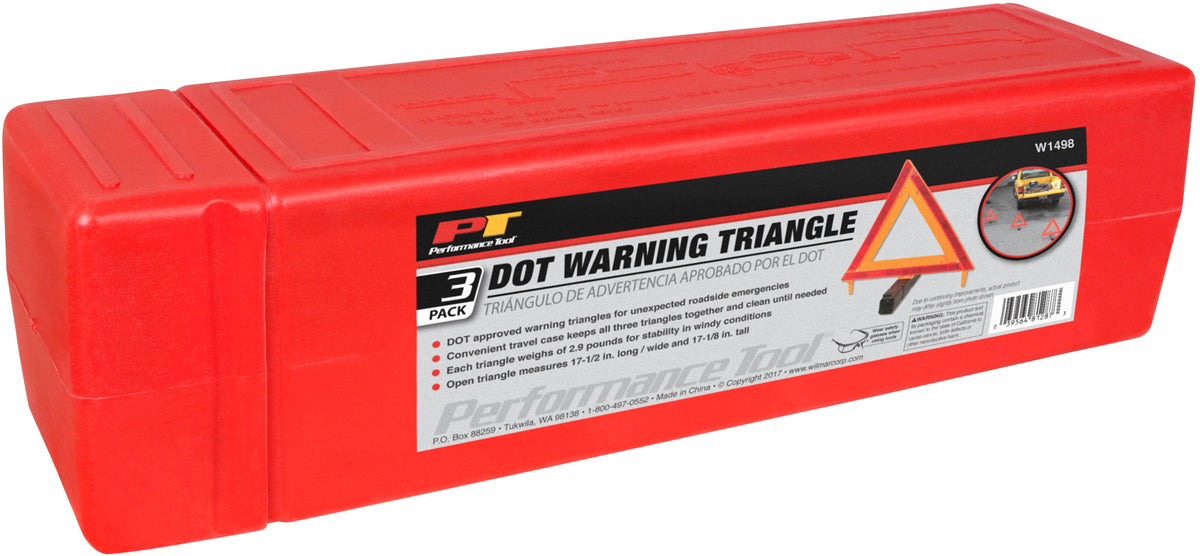 Performance Tool W1498 D.O.T. Approved Warning Triangle Set - 3 Pack for Vehicle Safety