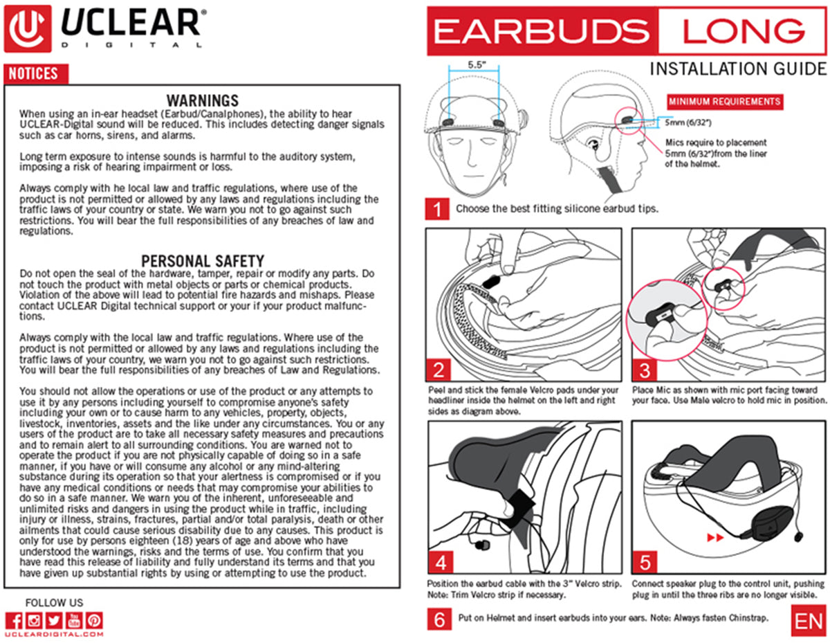 UCLEAR Pulse Plus HDS20 Half Helmet Earbuds – Universal Fit for Motorcycle and Outdoor Helmets