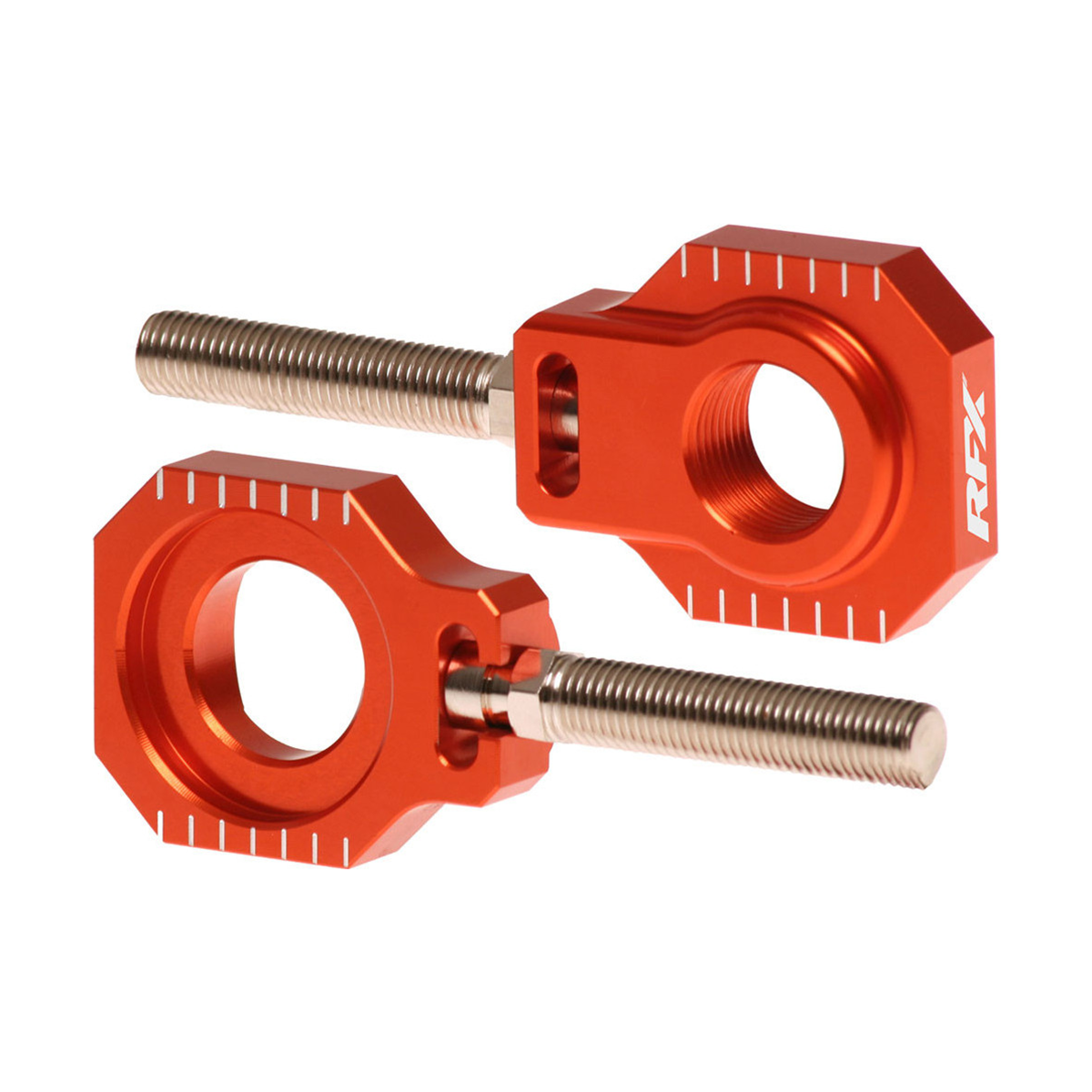 RFX Pro Series Rear Axle Blocks for KTM — CNC Aluminum, Orange