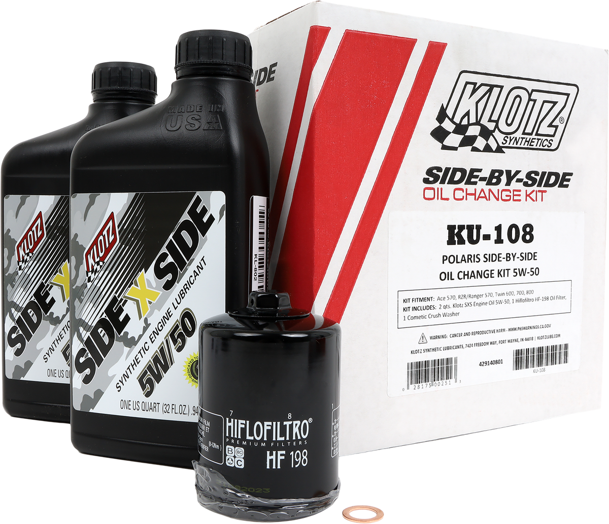 Klotz Polaris SXS 2 Quart Synthetic Oil Change Kit for Side-by-Side Vehicles
