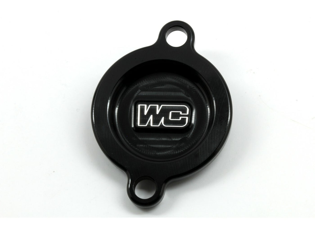 Works Oil Filter Cover for KTM and Husqvarna Offroad Engines - Black Part 27-100