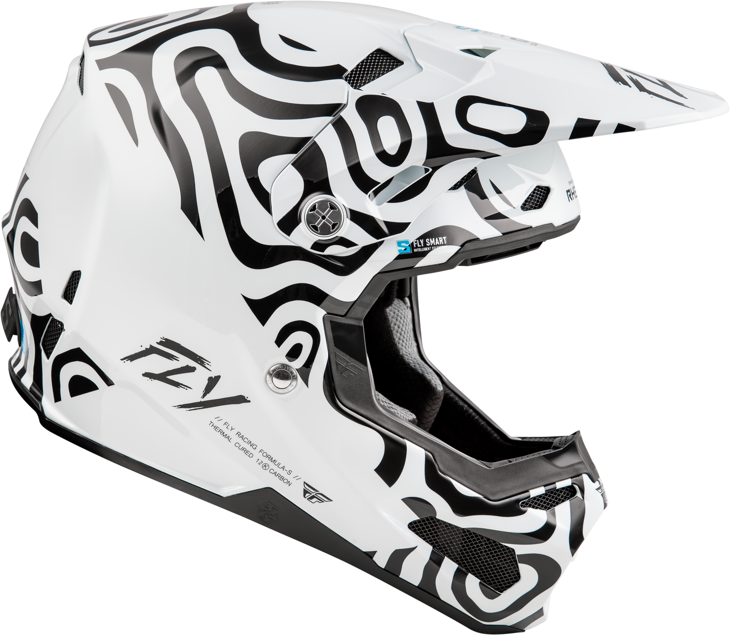 Fly Racing Formula S Carbon Abyss Helmet White/Black Large – Offroad Full-Face Helmet with Crash Detection and Advanced Safety Features