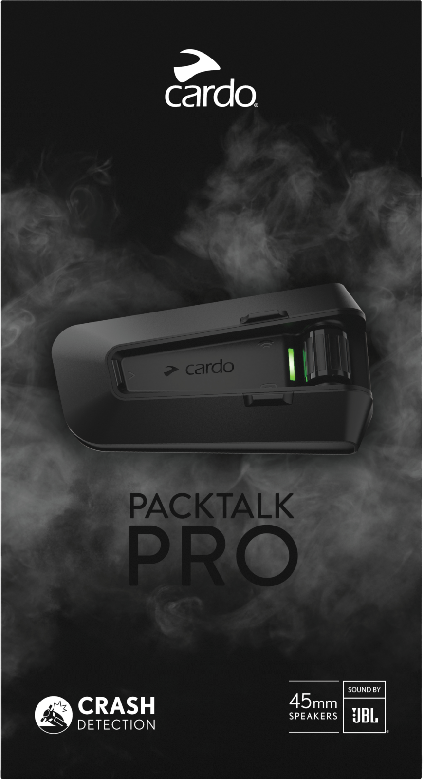 CARDO Packtalk Pro Single Motion-Activated Motorcycle Bluetooth Intercom with Crash Detection and FM Radio