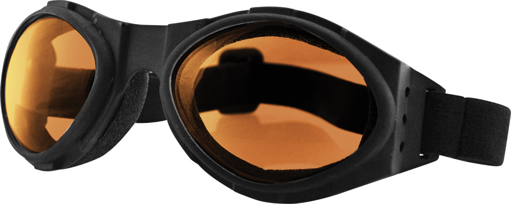 Bobster Bugeye Sunglasses Black with Amber Lenses – Impact-Resistant V-Twin Eyewear with Venting and Adjustable Strap