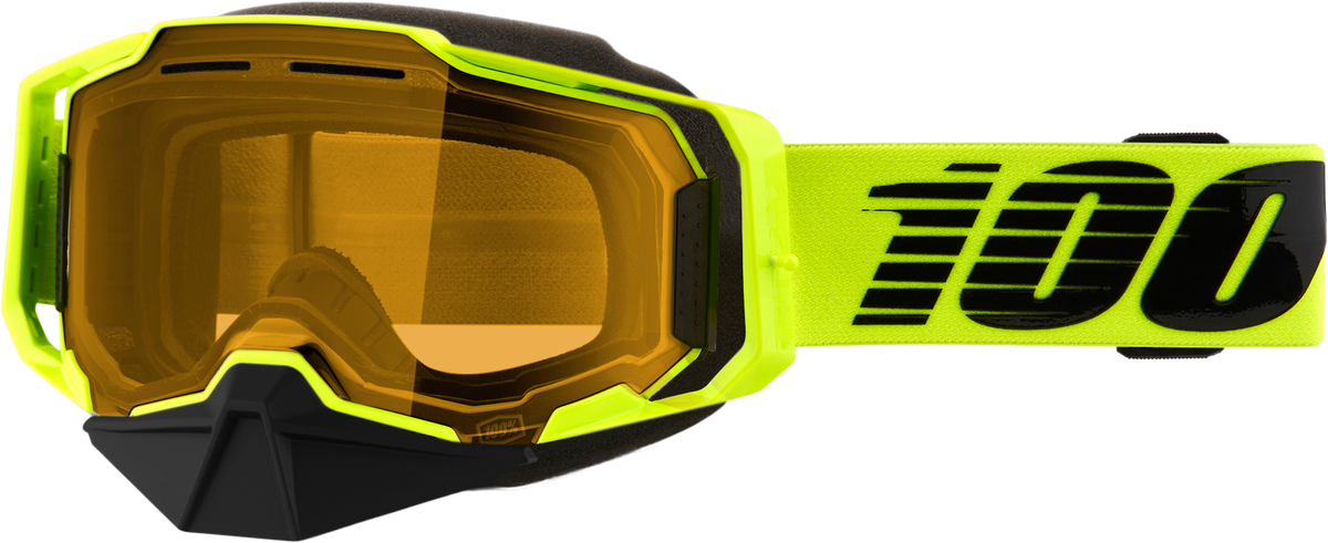 100-Percent Armega Snowmobile Goggle with Yellow Lens – Neon Yellow Frame