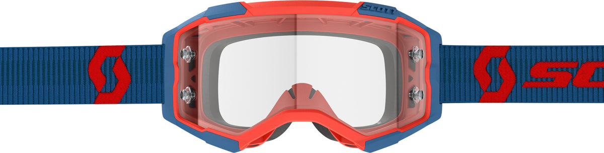 SCOTT Fury Goggle Dark Blue/Neon Red Clear Works – High-Performance Offroad MX Eyewear with Anti-Fog and Massive Field of Vision