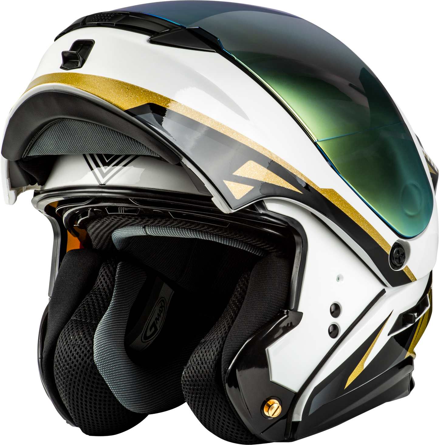 GMAX MD-01 Volta Modular Helmet for Street Riding – White/Gold/Black Metallic, X-Small