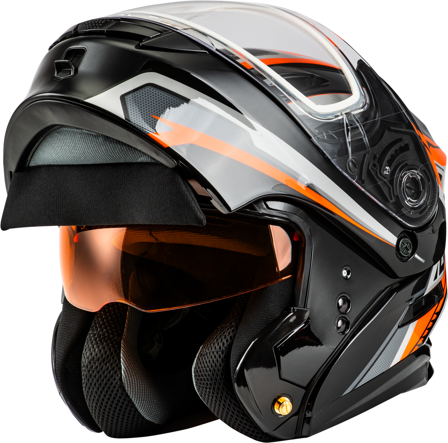 GMAX MD-01S Transistor Snow Helmet Orange/Black Small with Quick Release Buckle and Integrated LED Light