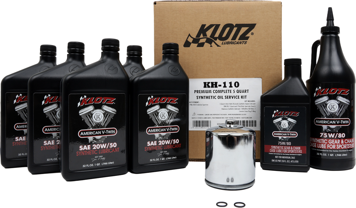 Klotz Premium Harley Davidson 5-Quart Synthetic Oil Change Kit with Filters and O-Rings