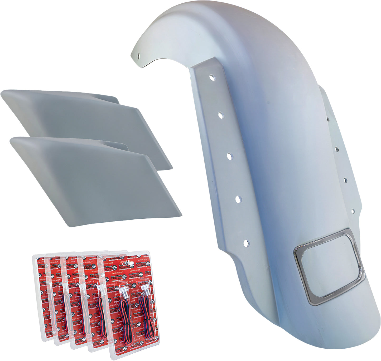 Bagger Nation 3-Piece Swoop Stretched Fender Body Kit with Chrome Finish for V-Twin Bikes, Part KIT-3PC-DO-STR-C