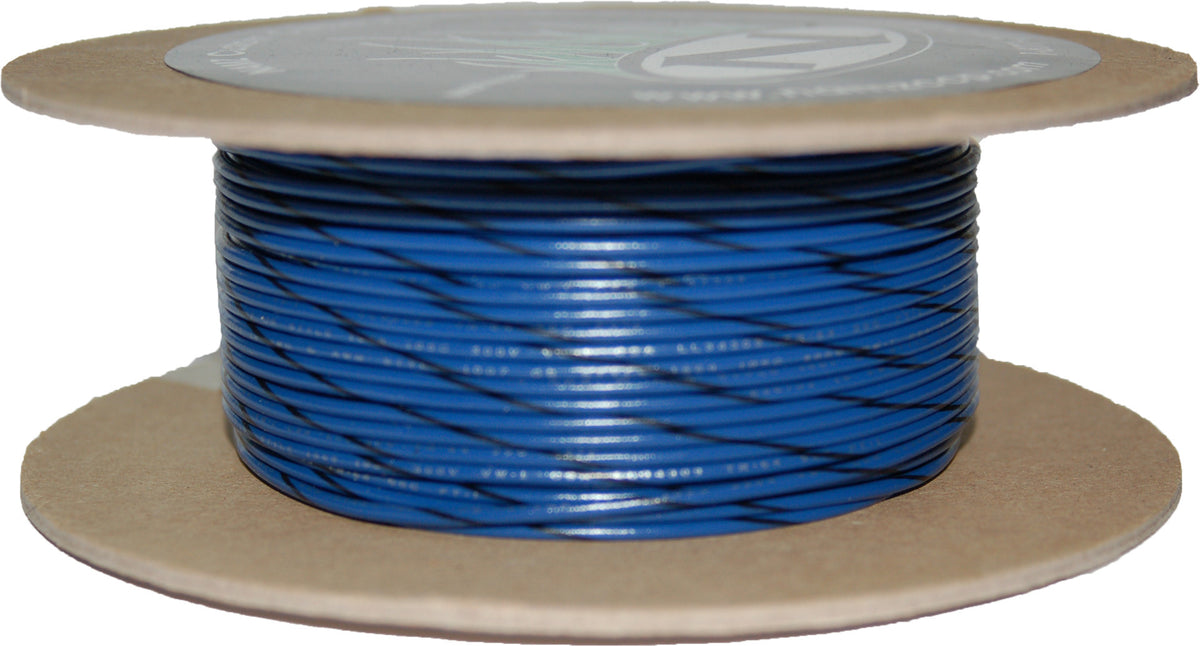 NAMZ Custom Cycle #18 Gauge Blue/Black Stripe Primary Wire - 100 ft Spool