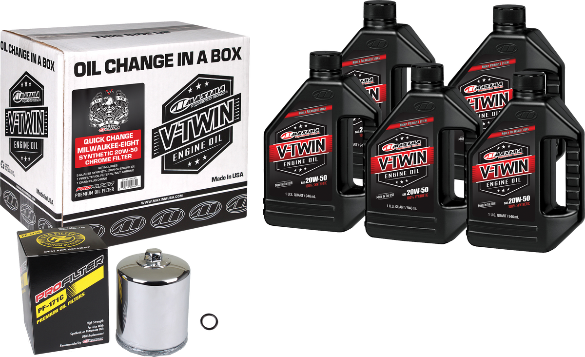 Maxima V Twin Synthetic Oil Change Kit M8 Chrome Filter for Harley-Davidson®