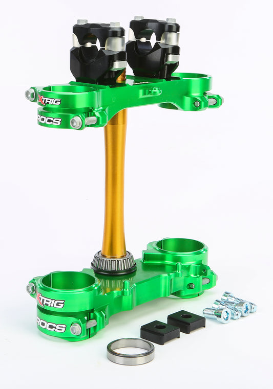 XTRIG Rocs Tech Clamp Set for Kawasaki Offroad Motorcycles - Green, 23mm