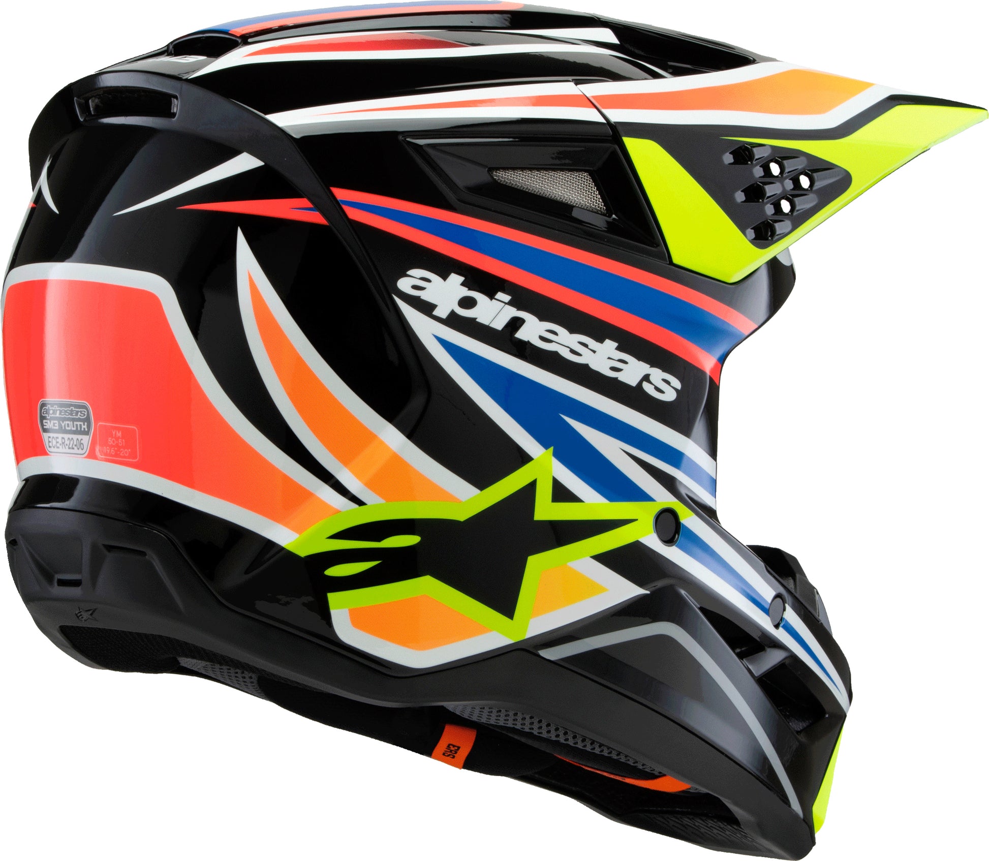 Alpinestars SM3 Youth Wurx Off-Road Helmet Black/Yellow Fluo/Blue/Red, Size Youth Small