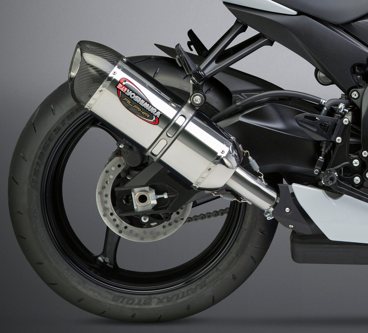Yoshimura Alpha Series Slip-On Exhaust for Suzuki GSX-R Models – Matte Carbon Fiber End Cap and Exclusive Works Finish