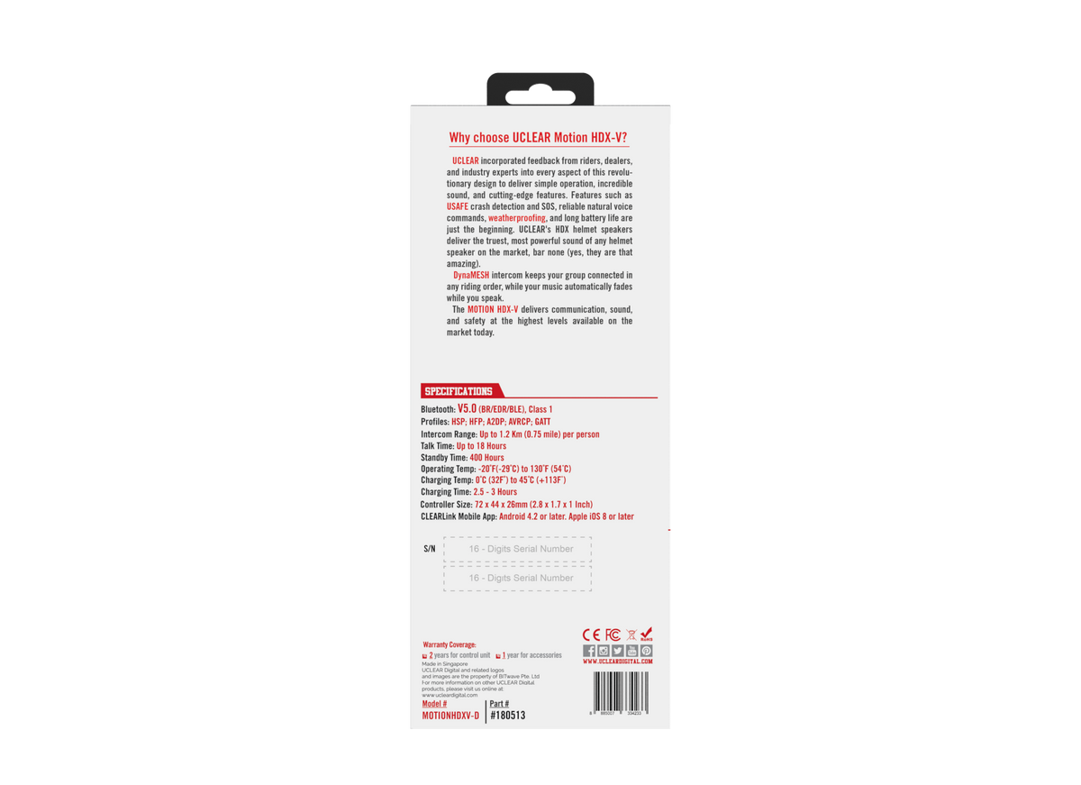 UCLEAR Motion HDX-V Dual Kit Helmet Communication System with Crash Detection and Long Battery Life