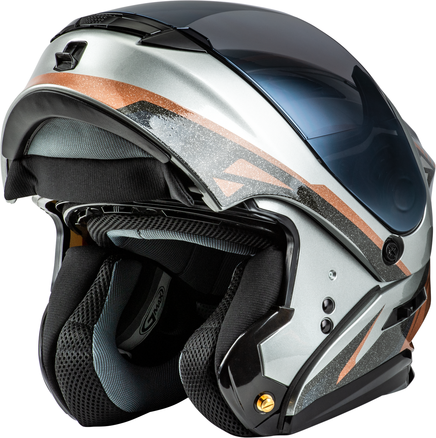 GMAX MD-01 Volta Modular Helmet – Large, Grey/Black/Copper Metallic, Street Use