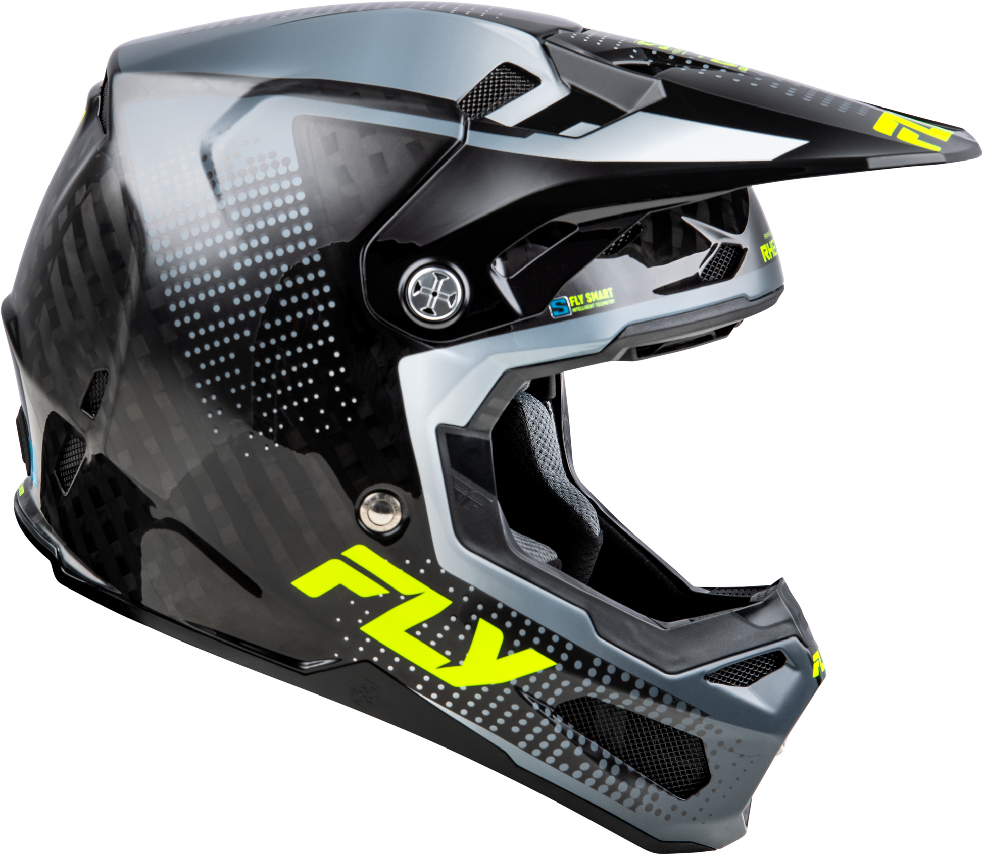 Fly Racing Youth Formula S Carbon Protocol Offroad Full-Face Helmet - Black Carbon/Grey/Hi-Vis, Youth Large