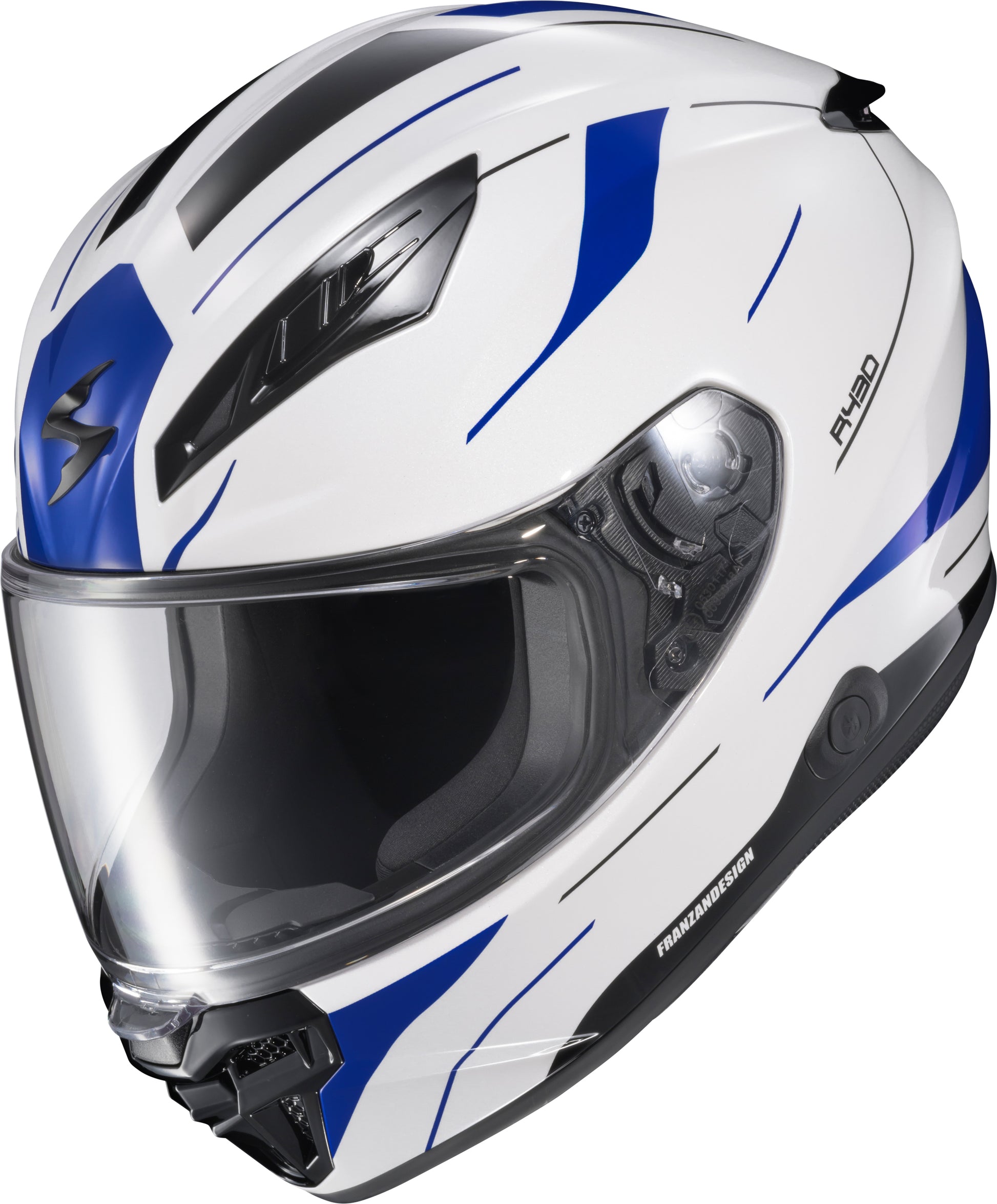 Scorpion EXO Exo R430 Full Face Helmet - Medium, White/Blue, Cutlass Style