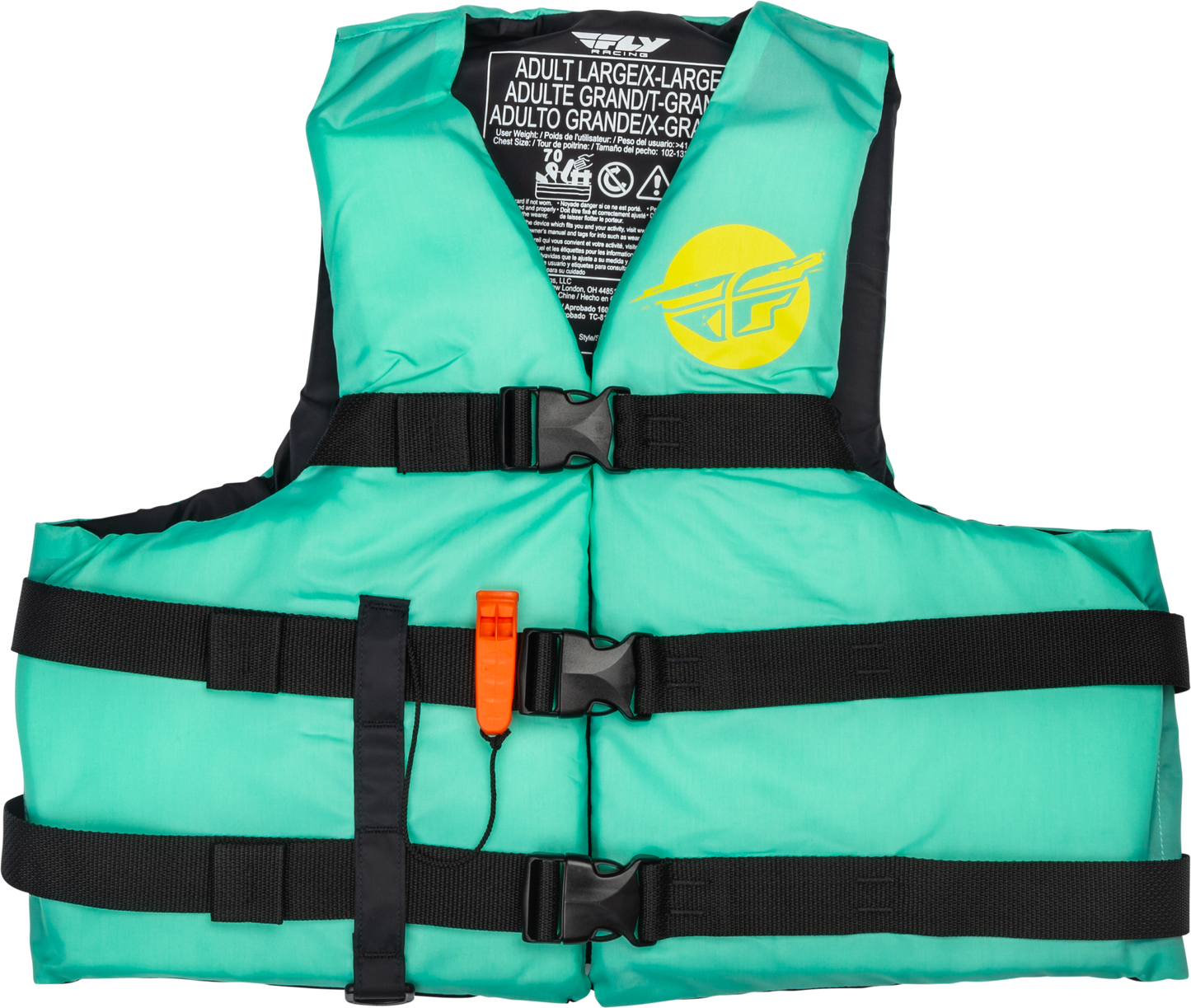 Fly Racing Nylon Flotation Vest for Watercraft, Seafoam Green/Yellow, Large to X-Large, Model 221-30412L
