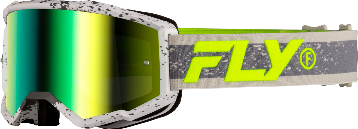 Fly Racing Zone Goggle Offroad Eyewear with Iridescent Green Mirror Lens, Youth and Adult Sizes