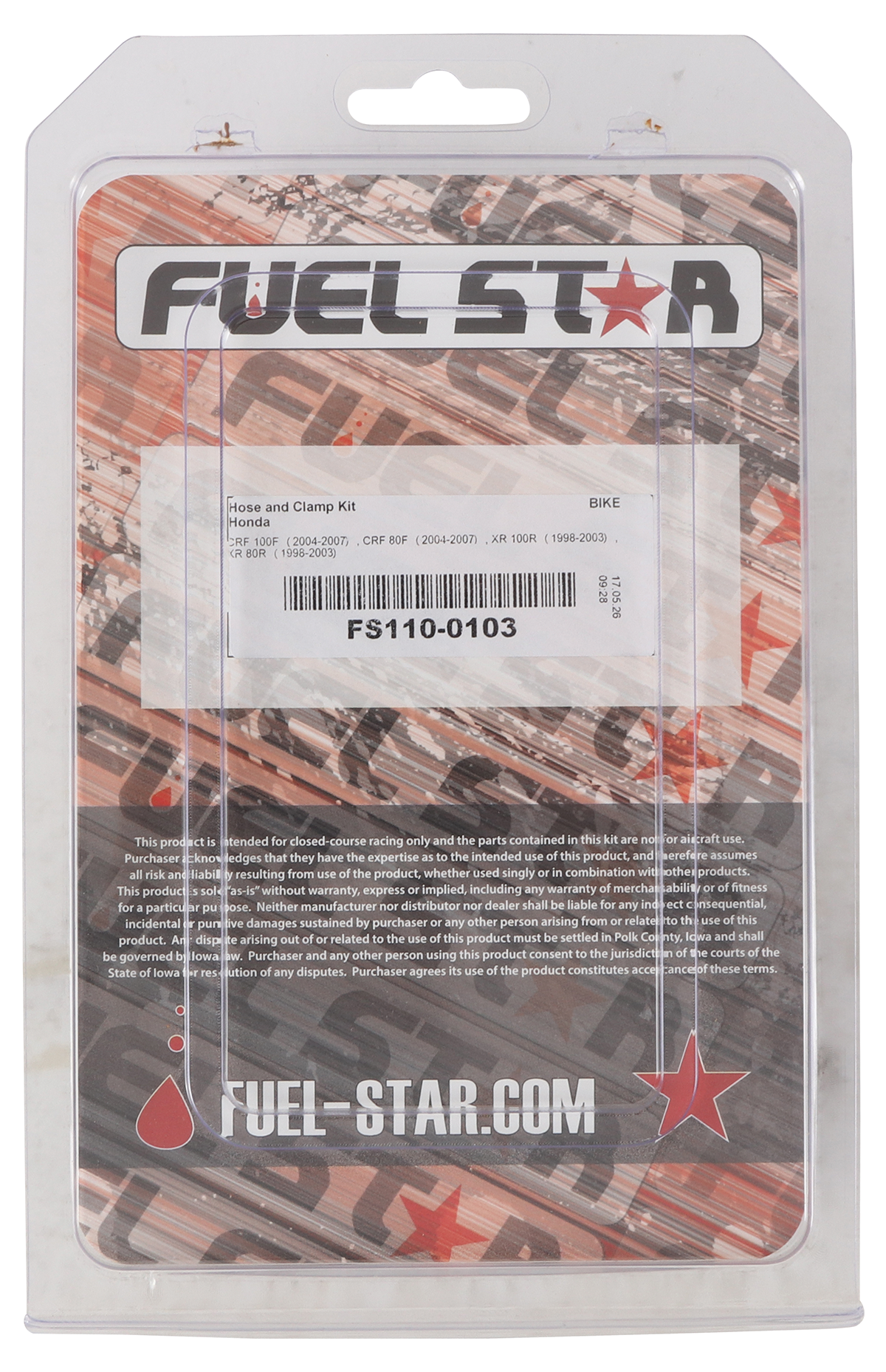 ALL BALLS Fuel Line Hose & Clamp Kit for Honda CRF and XR100R Models