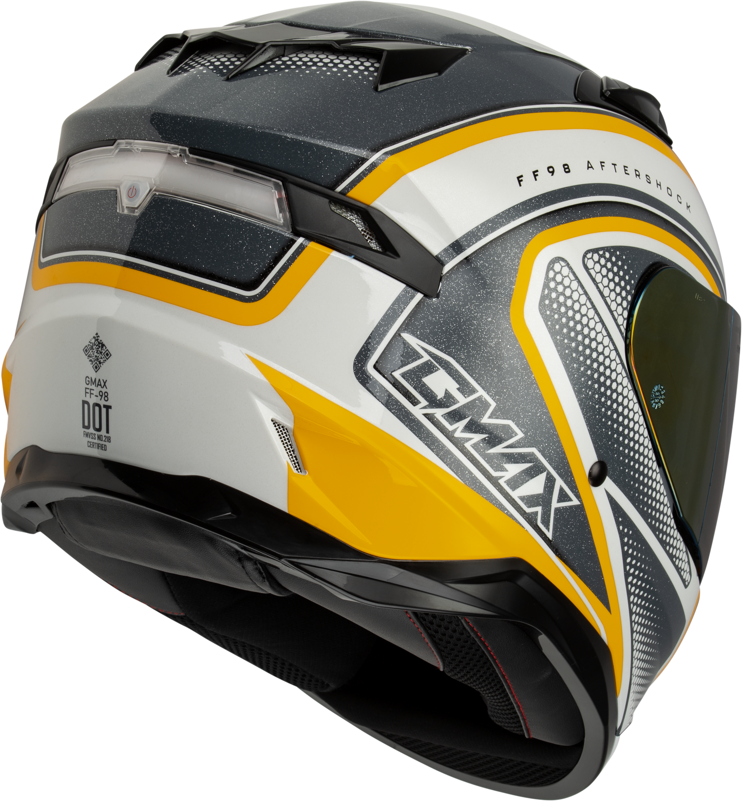 GMAX F19841033 DOT Approved FF-98 Aftershock Full-Face Helmet with LED Rear Light - X-Small, White/Silver Metallic