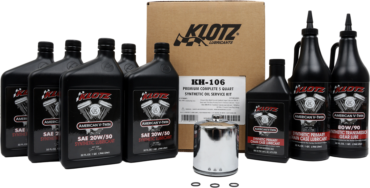 Klotz Premium Harley Davidson 4 Quart Synthetic Oil Change Kit with Filters and O-Rings