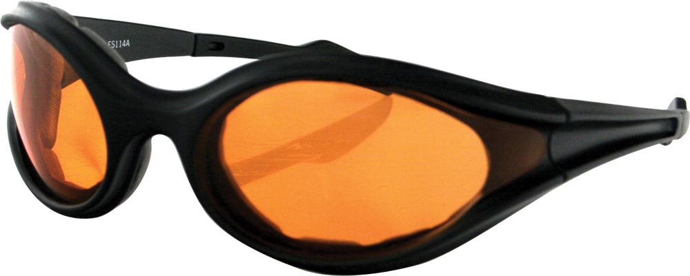 BOBSTER Foamerz Sunglasses Black with Amber Lenses – Impact-Resistant Polycarbonate Eyewear for V-Twin Riders