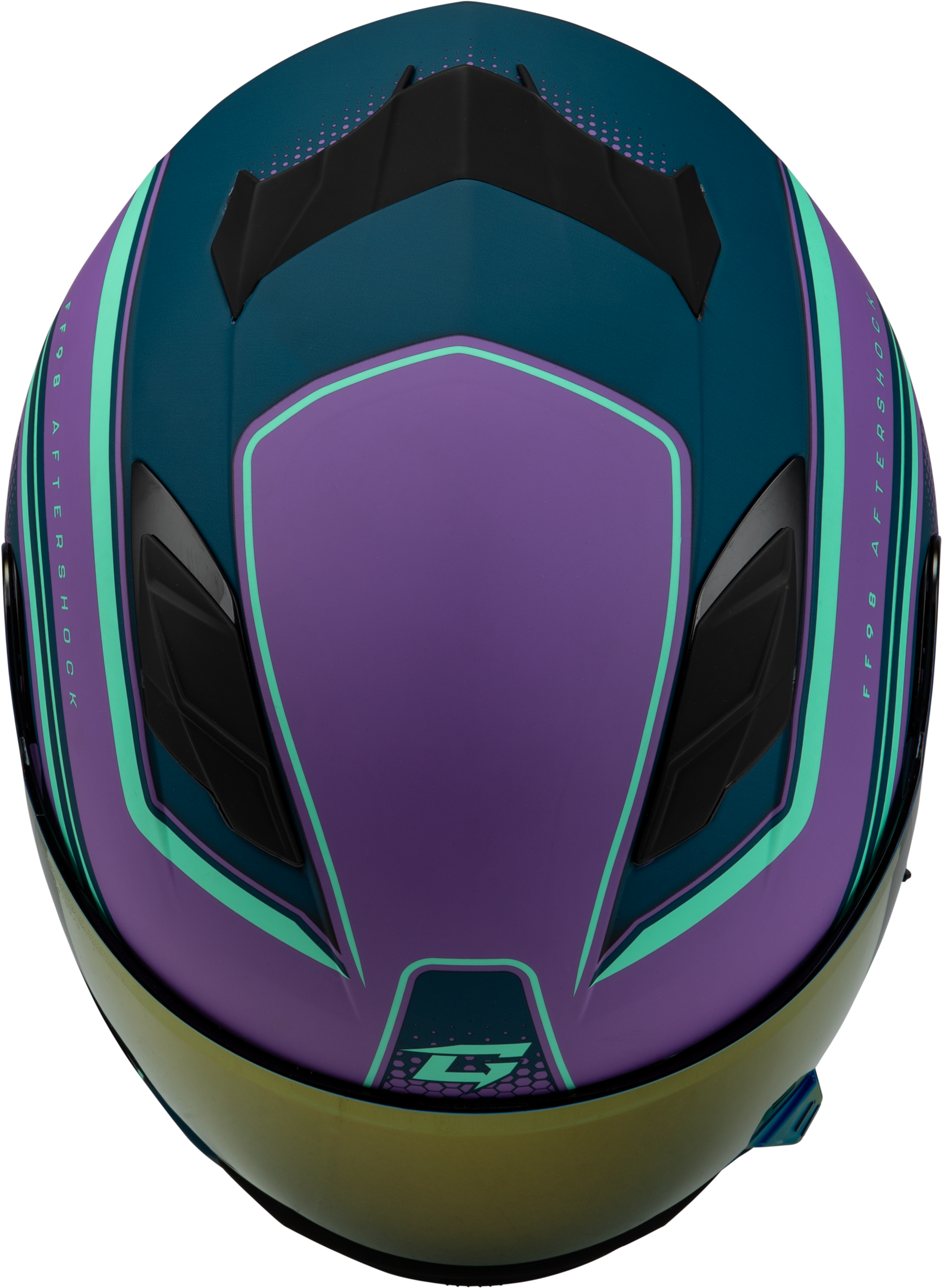 GMAX FF-98 Aftershock Full-Face Helmet with Quick-Release Shield and Integrated LED Rear Light - Medium, Purple/Blue Matte