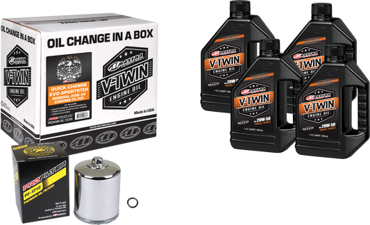 MAXIMA V Twin Oil Change Kit Evo Mineral with Chrome Filter – Complete Oil Service for Harley-Davidson Motorcycles