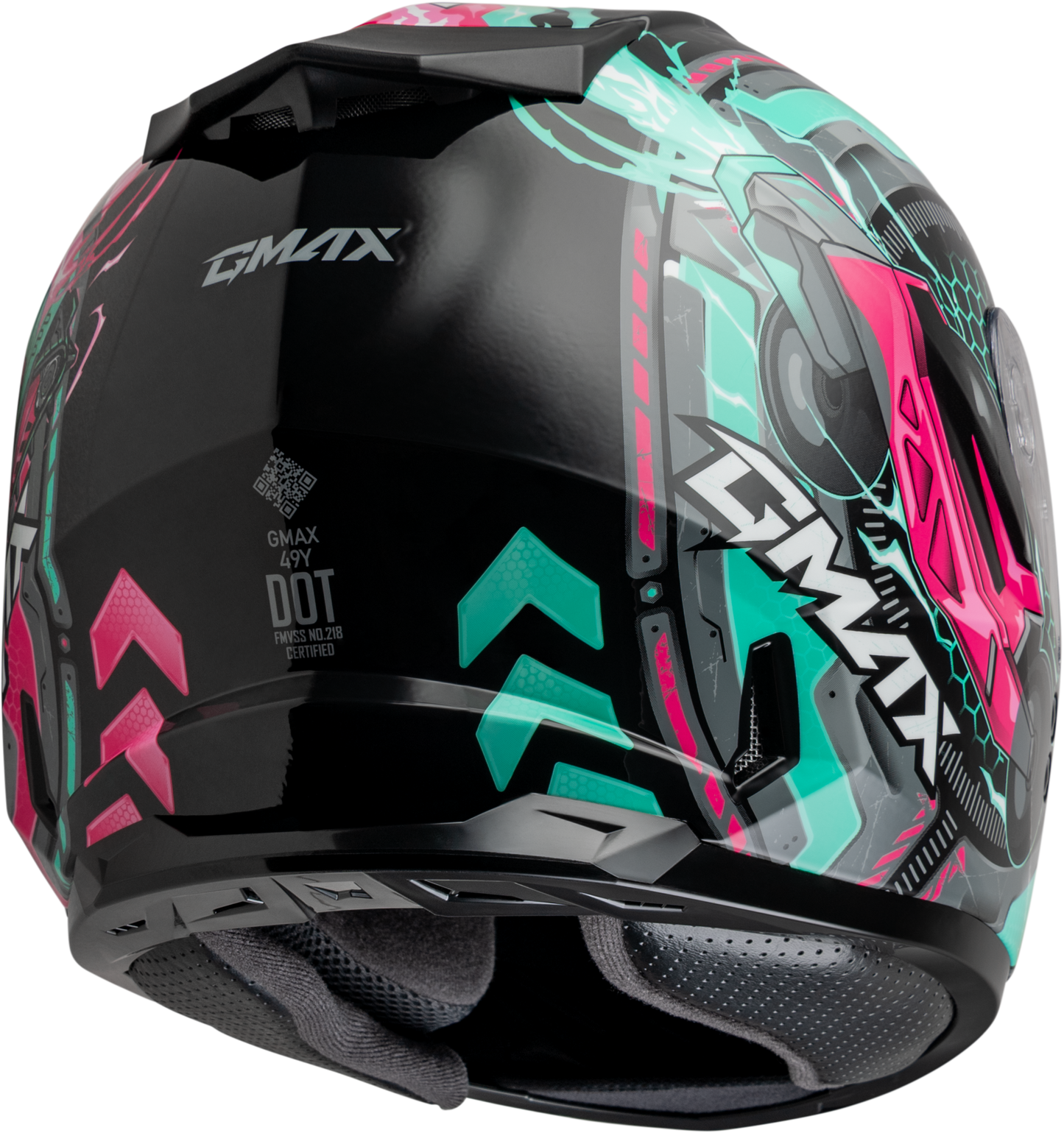 GMAX GM-49Y Youth Full-Face Helmet - Black, Pink & Aqua, Street Segment