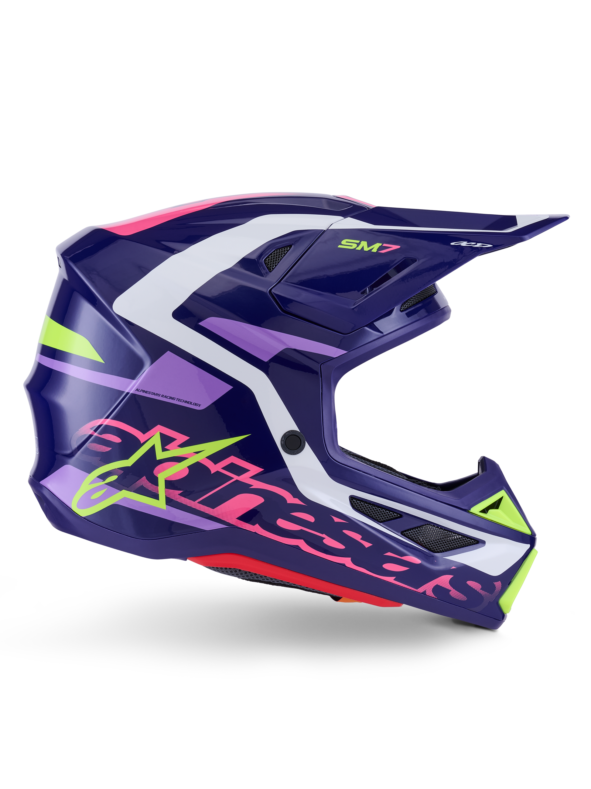 Alpinestars SM7 Deed Helmet in Purple/Pink Gloss for Off-Road Racing, Small