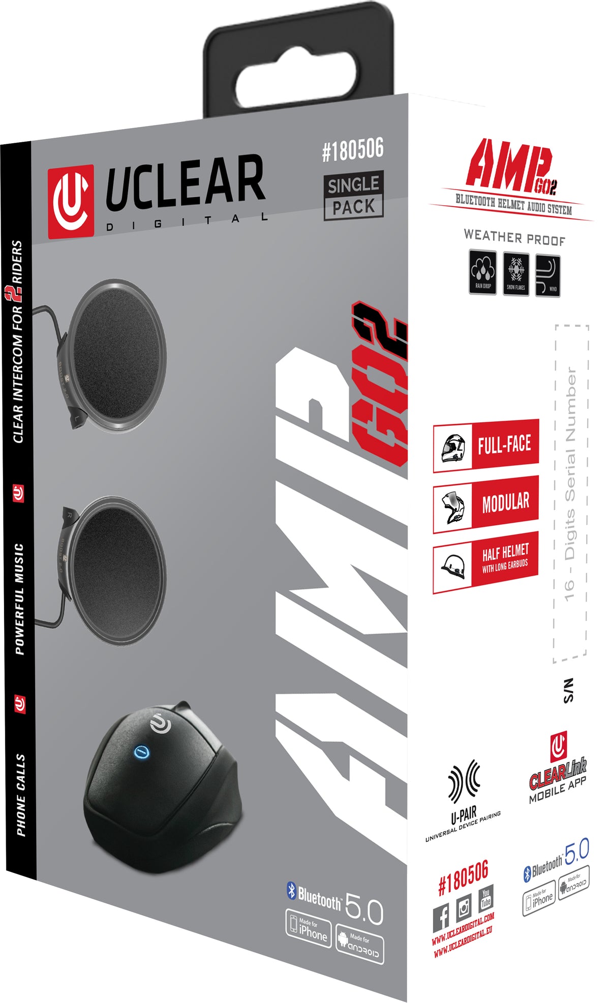 UCLEAR AMP GO2 Bluetooth Helmet Audio System with Dual Intercom and Customizable Sound