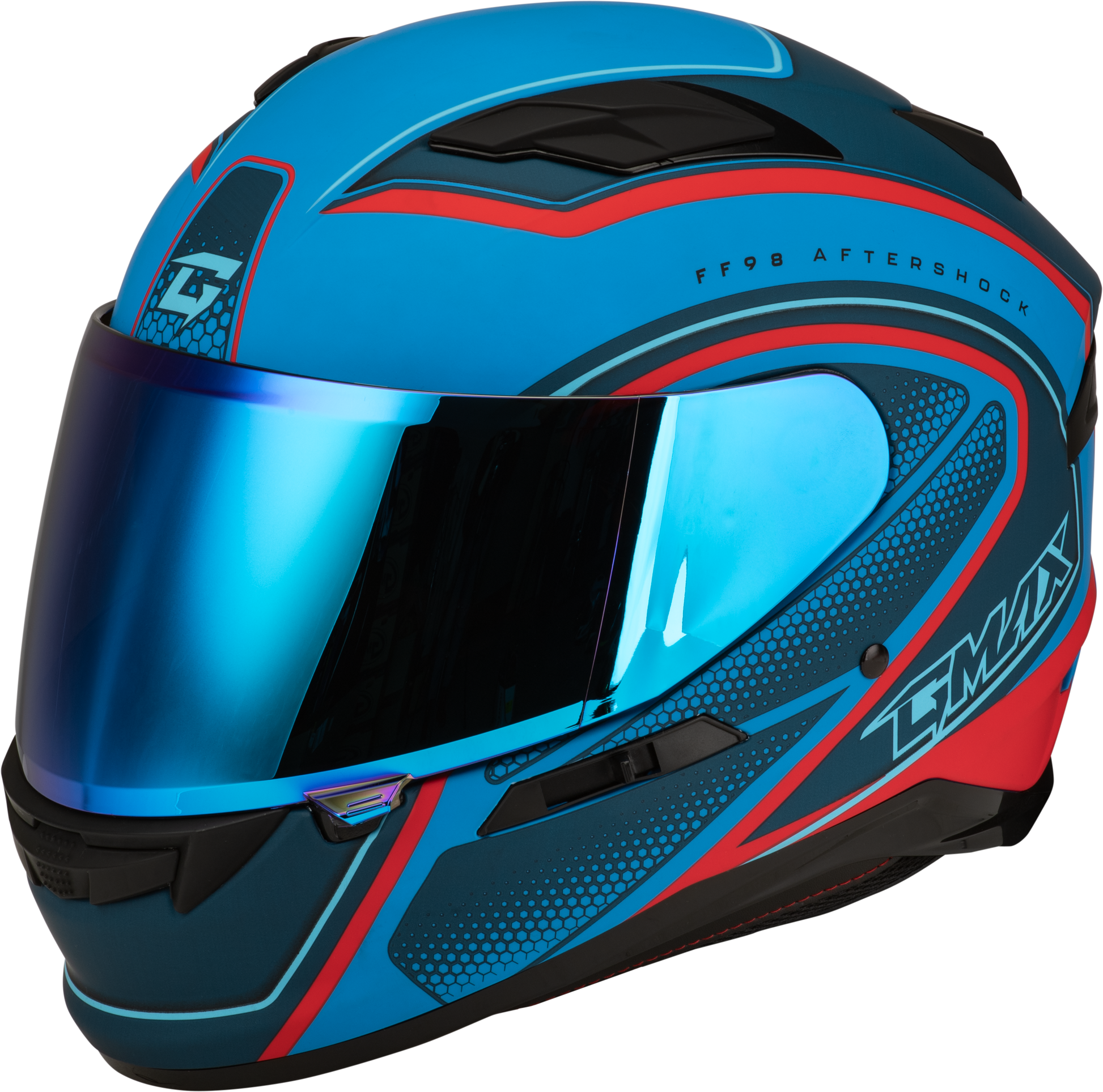 GMAX FF-98 Aftershock Full-Face Helmet for Street Riding, Small Size, Blue/Red Matte