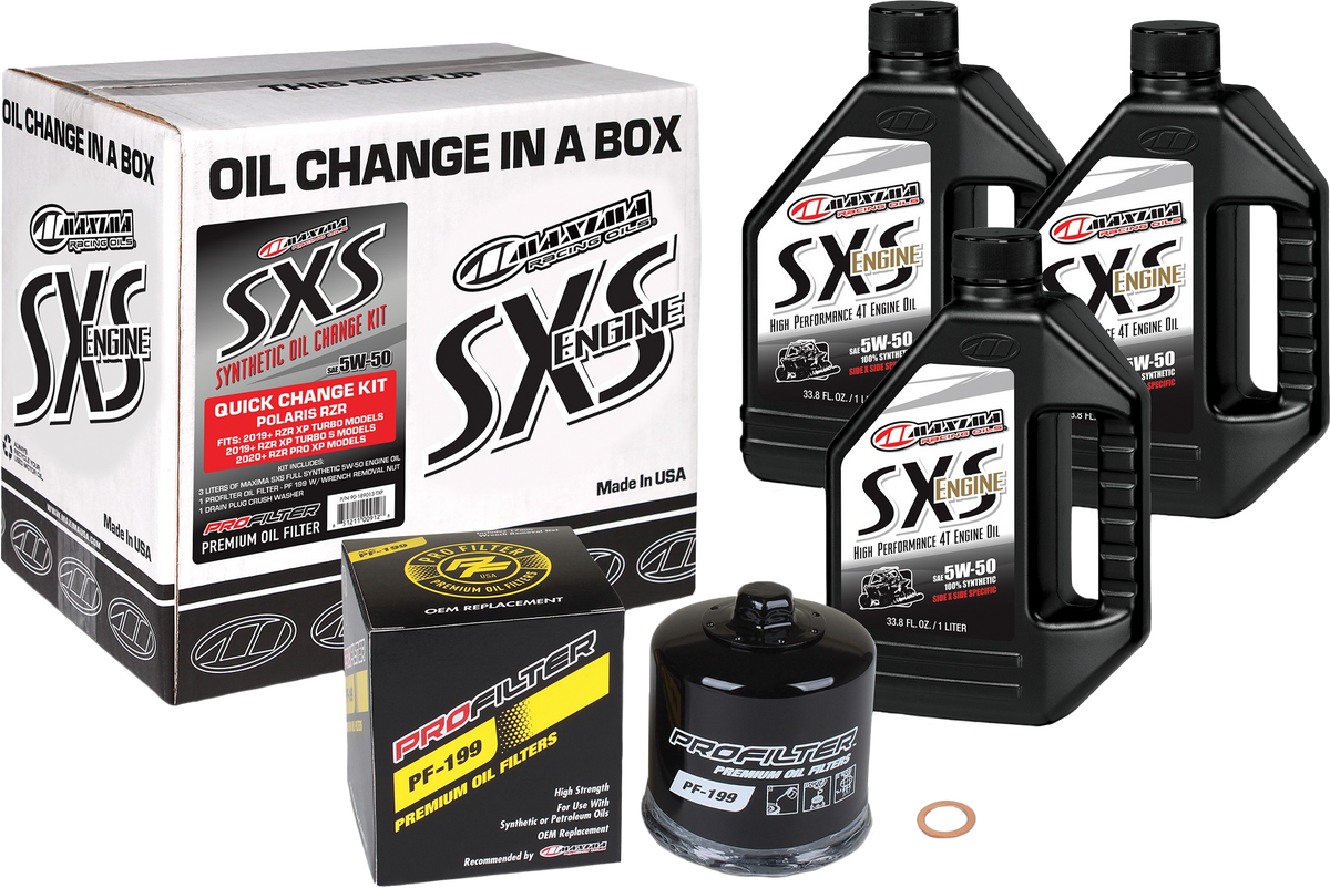 Maxima SxS Oil Quick Change Kit 5W50 with Black Oil Filter for Polaris RZR Models
