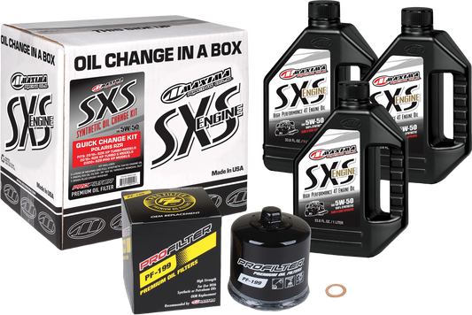 Maxima SxS Oil Quick Change Kit 5W50 with Black Oil Filter for Polaris RZR Models