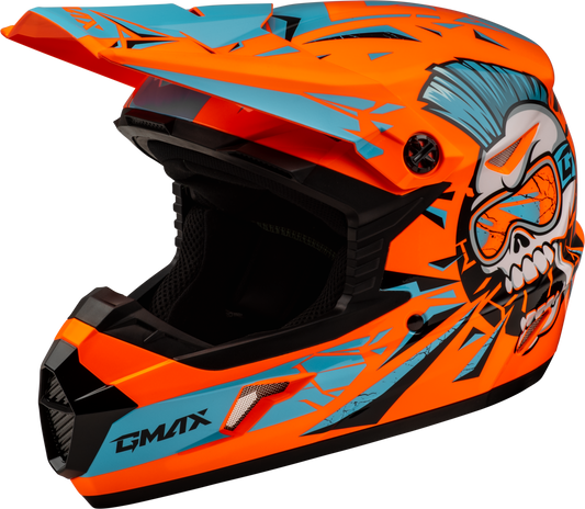 GMAX Youth MX-46Y Off-Road Helmet in Hi-Vis Orange and Blue, Small Size