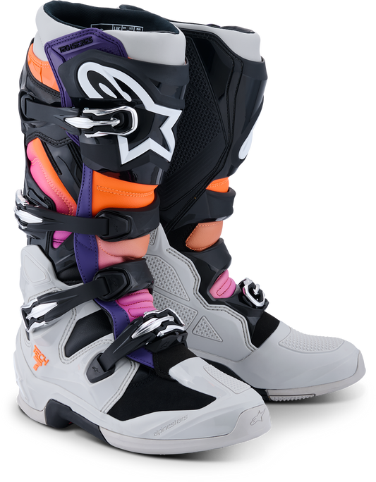 Alpinestars Tech 7 Offroad Boots US 11 Black, Light Grey, Orange Fluorescent, Magenta