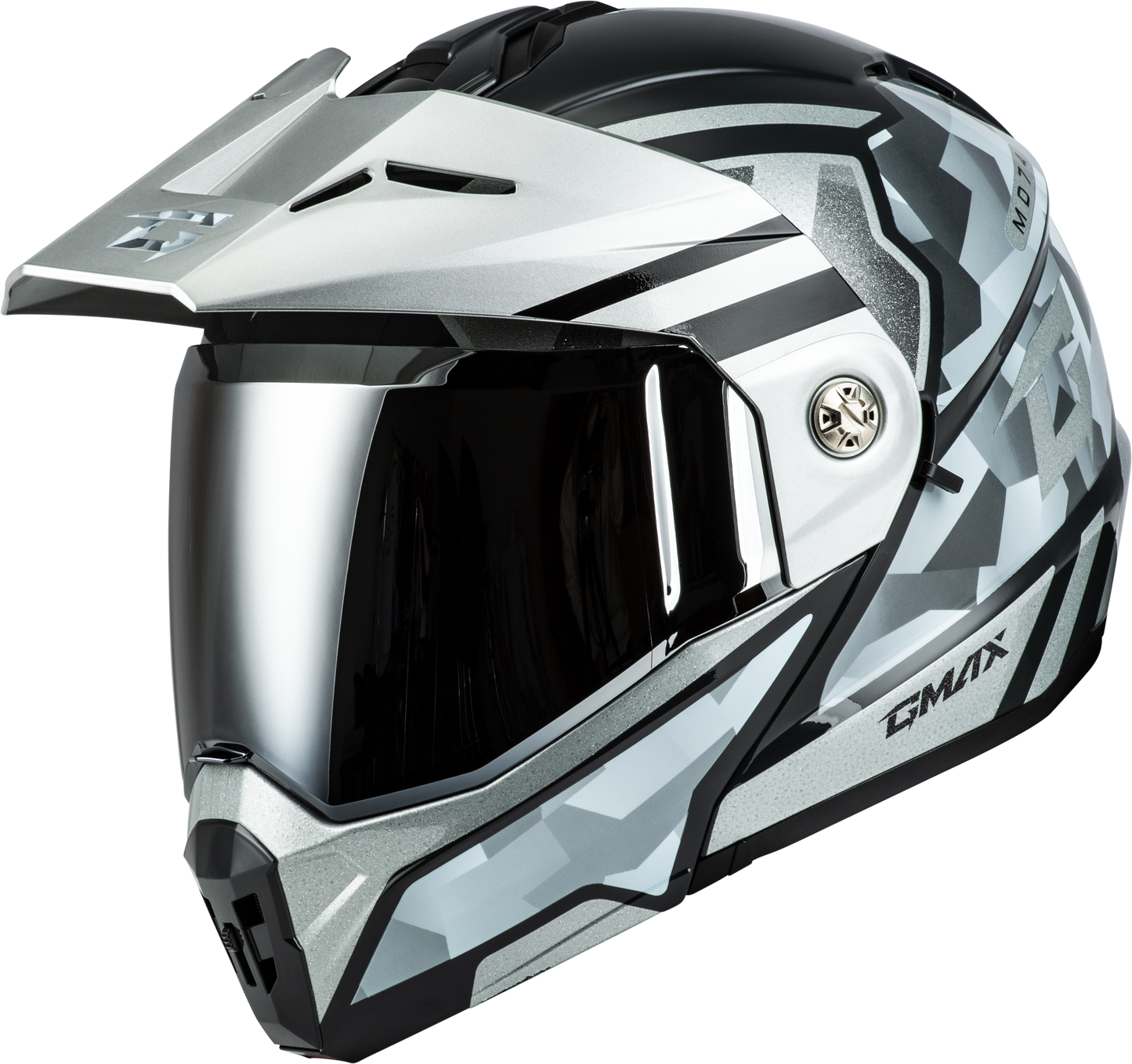 GMAX MD-74 Striker Modular Helmet with Mirror Silver Lens and Silver/Blue Metallic Finish